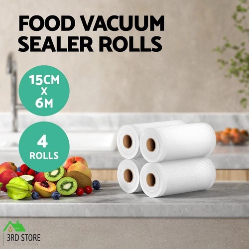 4 Rolls Food Vacuum Sealer Bags Storage Saver Heat Sealing Bag Pack 15CMX6M