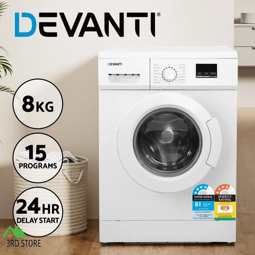 RETURNs Devanti 8kg Front Load Washing Machine Quick Wash 24h Delay Start Automatic