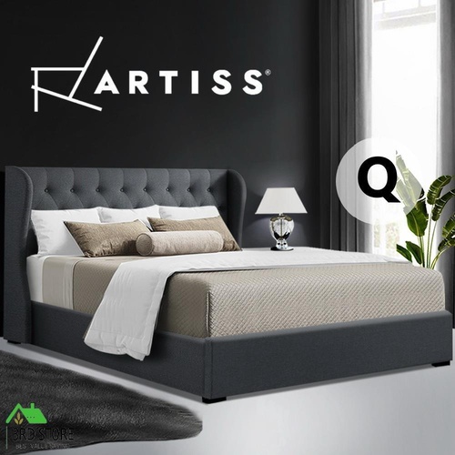 Artiss Bed Frame Queen Size Gas Lift Base With Storage Mattress Fabric ISSA