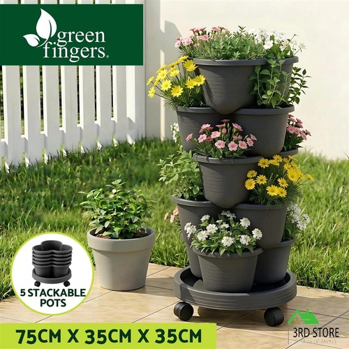 Green Fingers 5 Tier Vertical Garden Stackable Planter Strawberry Flower Black