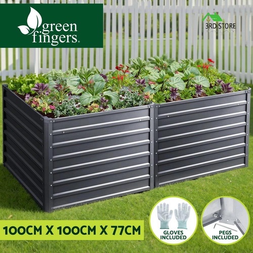 Greenfingers Garden Bed 2x Galvanised Steel Raised Planter 100 x 100 x 77cm