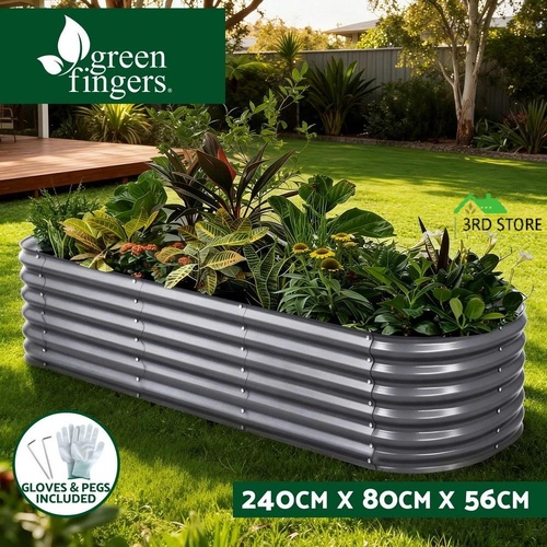 Greenfingers Garden Bed 240X80X56cm Oval Planter Box Raised Container Galvanised