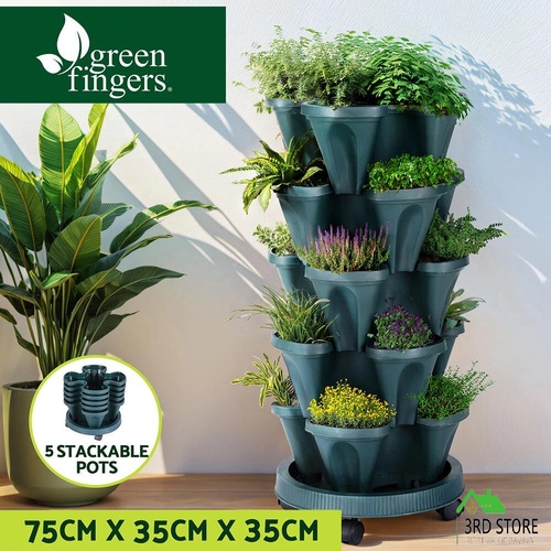 Green Fingers Garden Bed 5 Tier Vertical Garden Strawberry Stackable Planters Herbs Petunias