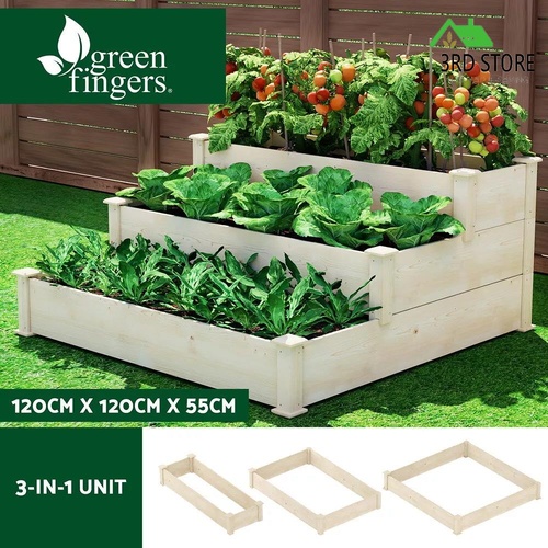 Green Fingers 3-Tier Wooden Raised Garden Bed Elevated Ground Vegetable Planter Box