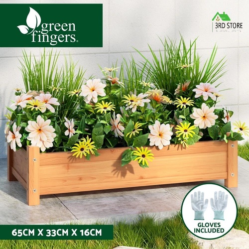 Green Fingers Garden Bed 65x33x16cm Wooden Planter Box Raised Container Growing