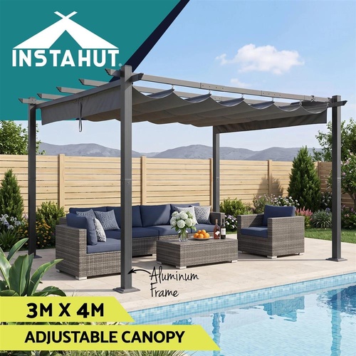 Instahut Gazebo Outdoor Garden Pergola Aluminium Frame Adjustable Canopy 3x4m Grey
