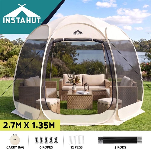 Instahut Gazebo Pop Up Tent 2.7x1.35m Outdoor Marquee Camping Screen 6 Sided
