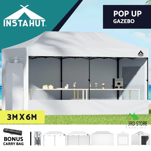 Instahut Gazebo Pop Up Marquee 3x6 Folding Tent Wedding Metal Gazebos White