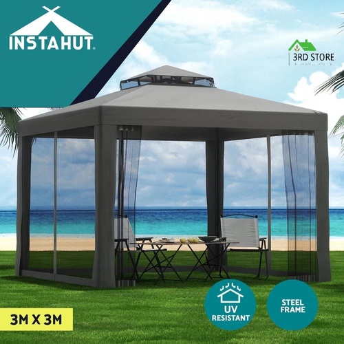 Instahut Gazebo Marquee 3m Outdoor Event Tent Camping Party Mesh Wall Canopy Grey