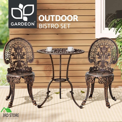 Gardeon 3PC Patio Furniture Outdoor Bistro Set Dining Chairs Aluminium Bronze