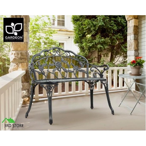 Gardeon Garden Bench Seat 100cm Cast Aluminium Outdoor Patio Chair Vintage Green