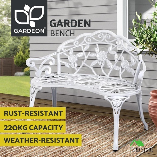 Gardeon Outdoor Garden Bench Seat Cast Aluminium Park Patio Lounge Chair White