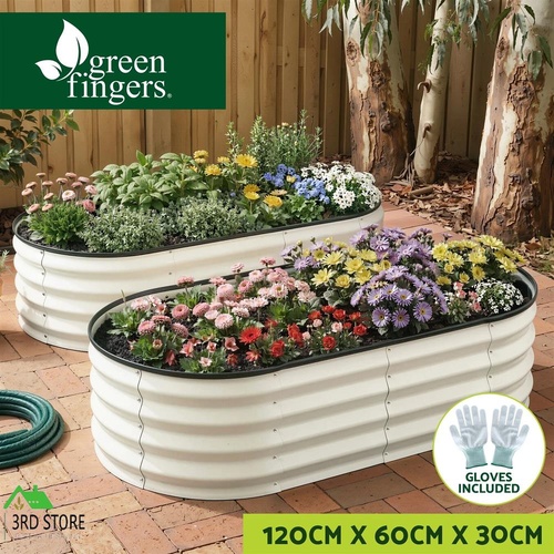 Green Fingers Raised Garden Bed 2 Pack Galvanised Planter Box Rust Resistant 120x60x30cm White