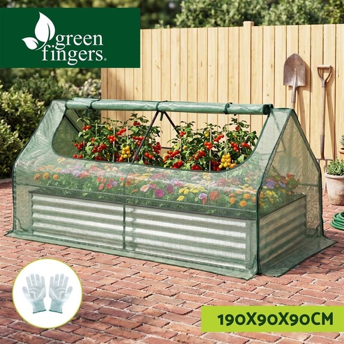 Green Fingers Raised Garden Bed with Greenhouse 3 in 1 Galvanised Planter Box Kit
