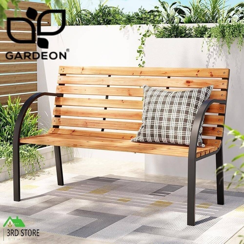 Gardeon Outdoor Wooden Garden Bench Steel 2 Seater Patio Furniture