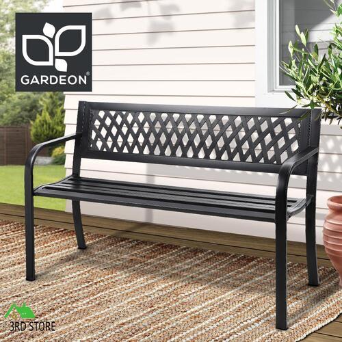 Gardeon Garden Bench Seat Steel Outdoor Lounge Patio Furniture Park Chair Black