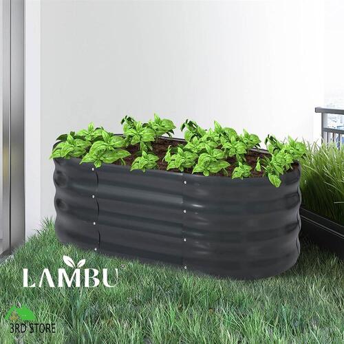 Lambu Garden Bed Planter Raised Coated Steel Vegetable Beds Oval 120x80x42cm