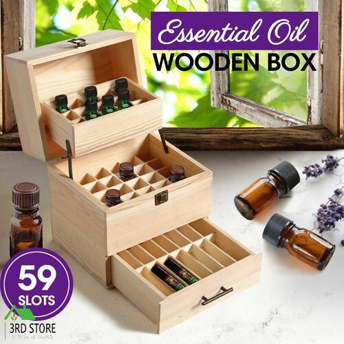 Essential Oil Storage Box Wooden 59 Slot Aromatherapy Organiser Case