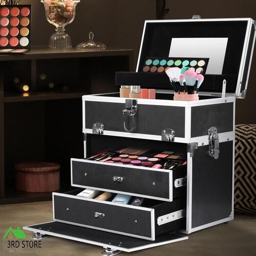 Portable Makeup Case Cosmetic Organiser Box Beauty Travel Suitcase 5 in 1 Black