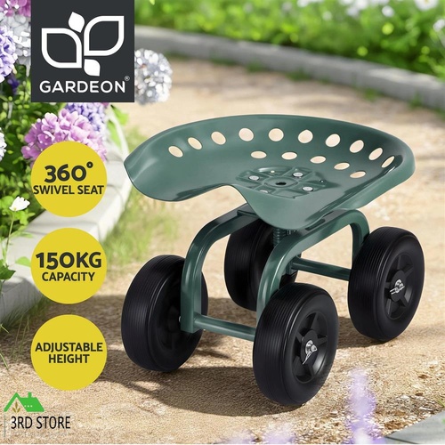 Gardeon Garden Seat 360 Swivel Rolling Adjustable Height Work Scooter Cart Wheels Heavy Duty 150kg