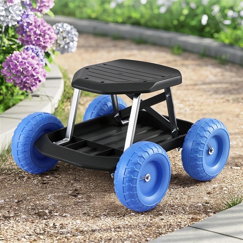 Gardeon Garden Cart Seat with Wheels, Rolling Work Stool with Tool Storage Tray, 440lbs (200kg) Heavy Duty Capacity Garden Stool for Outdoor Yard Work
