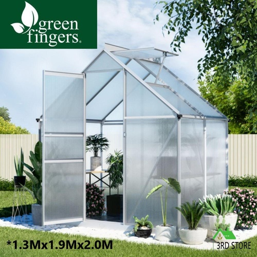 Green Fingers Greenhouse Aluminium Green Hose Garden Storage Shed 1.3x1.9x2.0M