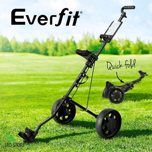 Everfit Golf Buggy Quick Folding Trolley Golf Cart Trolley 2 Wheels Cup Holder