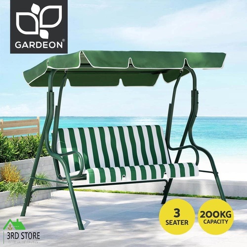 Gardeon Outdoor Swing Chair Garden Bench Furniture Canopy 3 Seater White Green