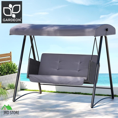 Gardeon Rattan Swing Chair with Canopy Outdoor Garden Bench 3 Seater Grey