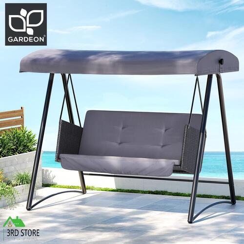 RETURNs Gardeon Rattan Swing Chair with Canopy Outdoor Garden Bench 3 Seater Grey