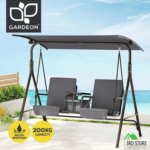 Gardeon Outdoor Patio Swing Chair 2 Seater Canopy Table Top Cup Holder Black