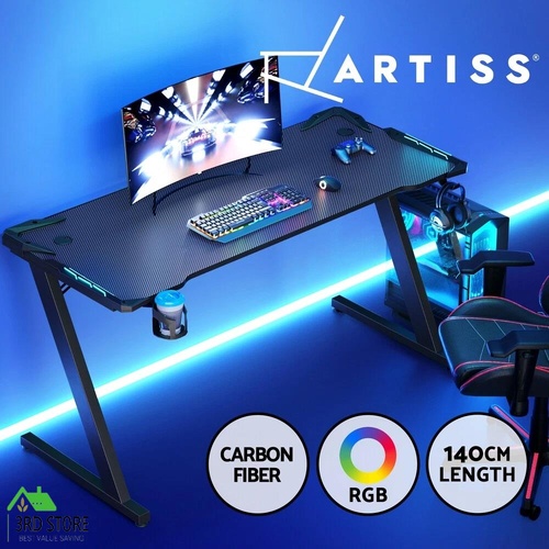 Artiss Gaming Desk Computer Desks Table Study Home Ofiice RGB LED Light 140CM