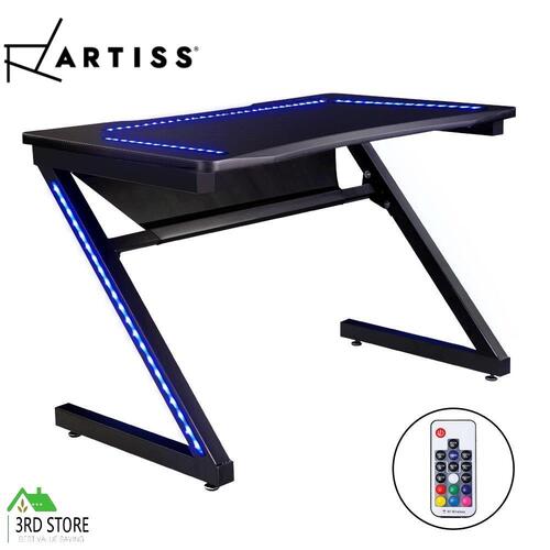 RETURNs Artiss Gaming Desk Carbon Fiber Style LED Light Computer Desktop Laptop Table BK