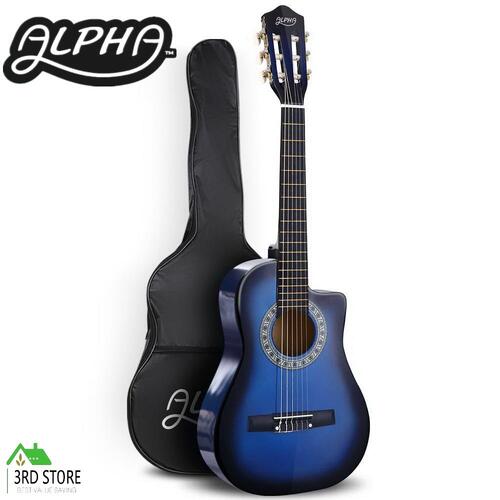 Alpha 34” Inch Guitar Classical Acoustic Cutaway Wooden Kids Gift 1/2 Size Blue