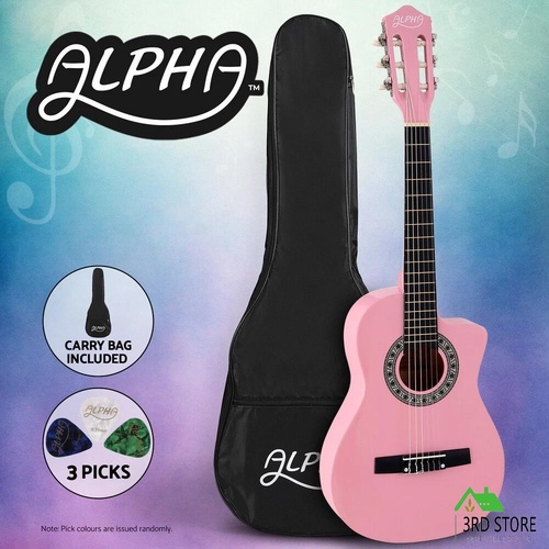 Alpha 34 Inch Classical Guitar Wooden Body Nylon String Beginner Kids Gift Pink