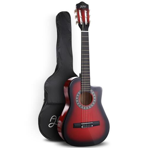 Alpha 34” Inch Guitar Classical Acoustic Wooden Kids Gift 1/2 Size Capo Red
