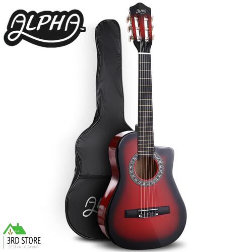 Alpha 34” Inch Guitar Classical Acoustic Wooden Kids Gift 1/2 Size Capo Red