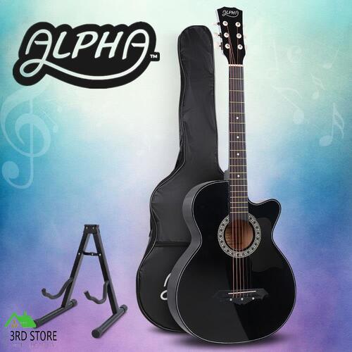 Alpha 38” Inch Acoustic Guitar Classical Wooden Folk Cutaway Steel String Bag-black