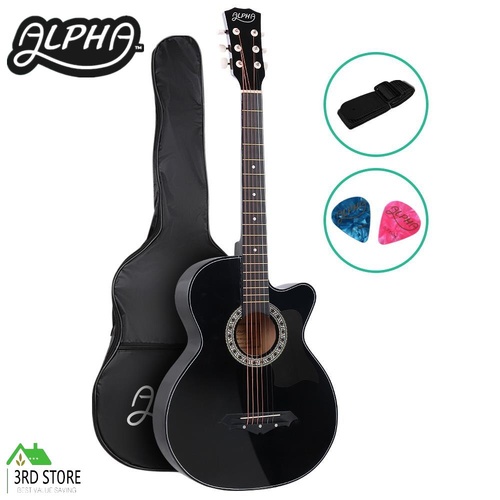 Alpha 38” Inch Full-Size Acoustic Guitar Wooden Folk Classical Cutaway Steel