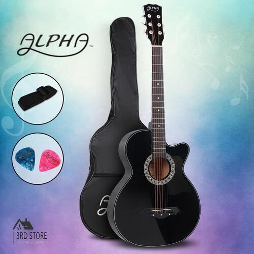 Alpha 38” Inch Full-Size Acoustic Guitar Wooden Folk Classical Cutaway Steel