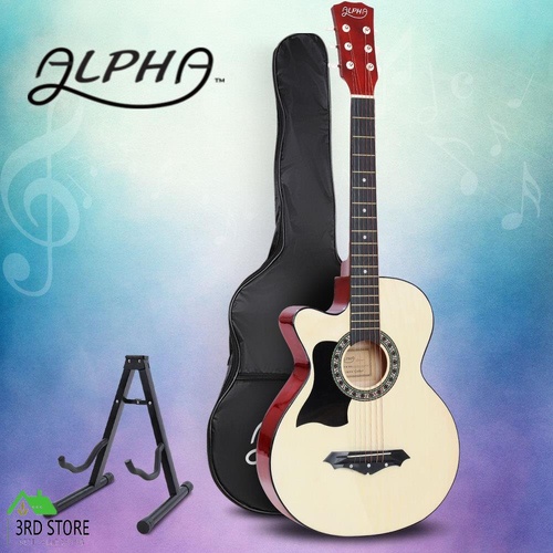 Alpha 38” Inch Wooden Acoustic Guitar Left Handed Classical Folk Full Size Capo