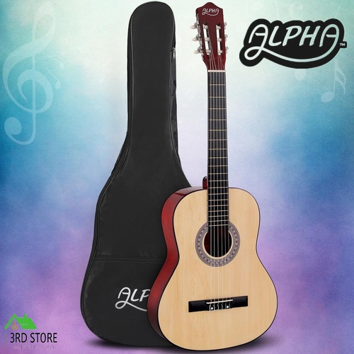 Alpha 39 Inch Classical Guitar Wooden Body Nylon String Beginner Gift Natural