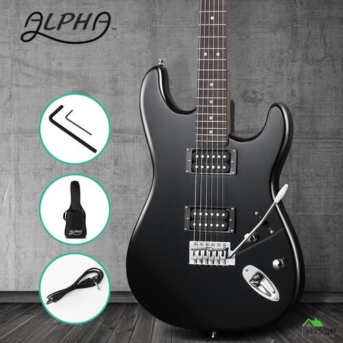 Alpha Electric Guitar Black Music Instrument Rock with Carry Bag Steel Strings