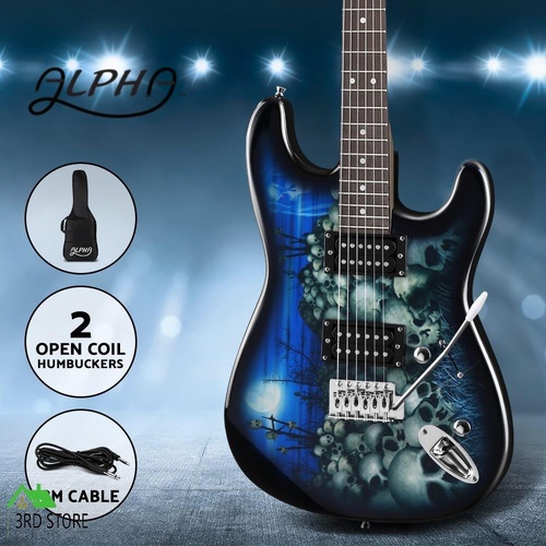 Alpha Electric Guitar Music String Instrument Rock Blue Carry Bag Steel String
