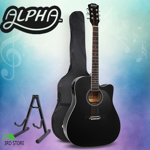 Alpha 41" Inch Electric Acoustic Guitar Wooden Classical Full Size EQ Capo Black