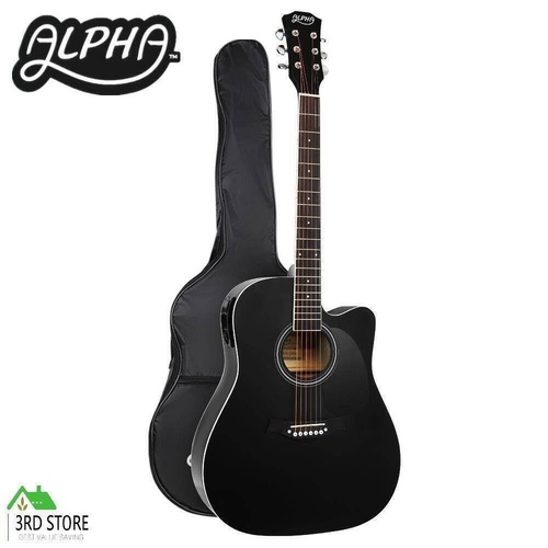 Alpha 41” Inch Electric Acoustic Guitar Wooden Classical Full Size EQ Bass Black