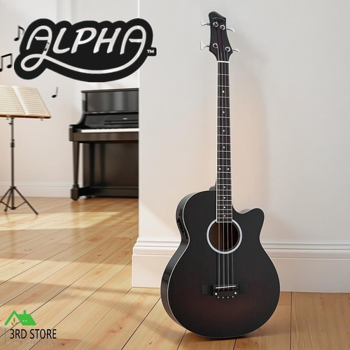 Alpha 43" Acoustic Bass Guitar Black Dreadnought 4-Band EQ