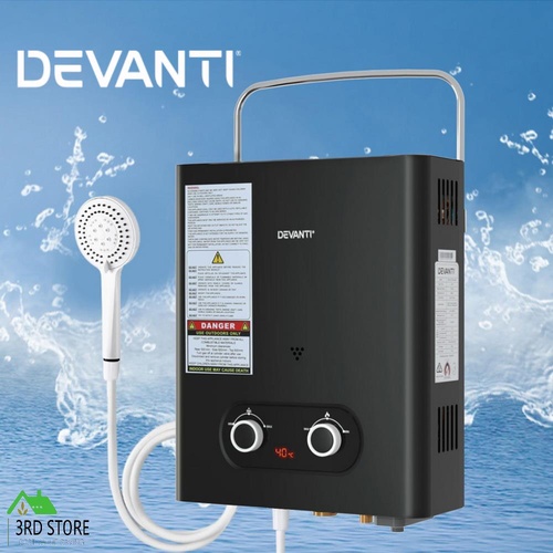 Devanti Outdoor Portable Gas Water Heater 6LPM Camping Shower Black
