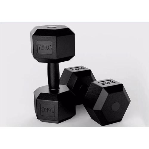 2Pcs Hex Dumbbells Black Rubber Handle 7.5KG