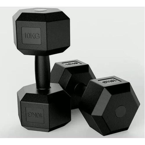 2Pcs Hex Dumbbells Black Rubber Handle 10KG
